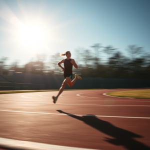 Runner Sprinting On Track With Motion Blur Showing Speed