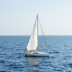 Sailboat On Calm Ocean Water Peaceful Sailing