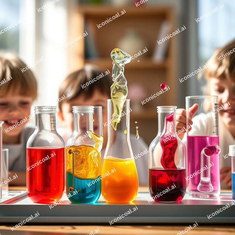 Science Experiment With Colorful Liquids Kids Excited Dis...