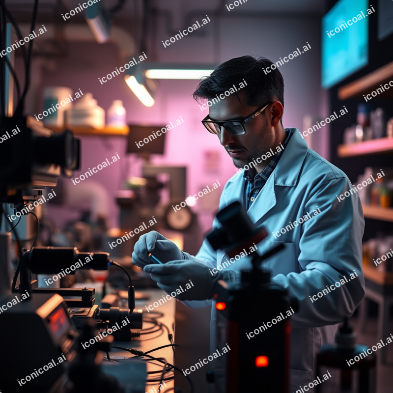 Scientist In Lab Coat Working With Equipment Research