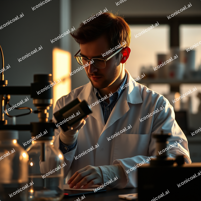 Scientist In Lab Coat Working With Equipment Research