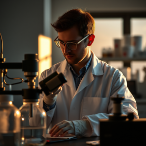 Scientist In Lab Coat Working With Equipment Research