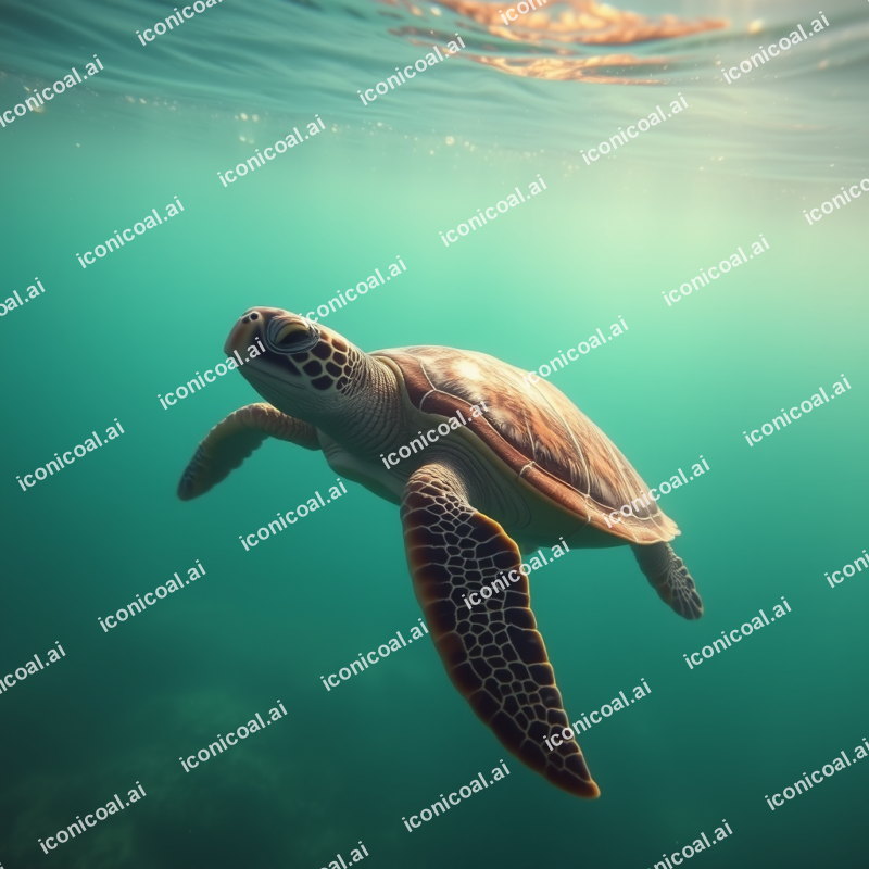 Sea Turtle Swimming In Clear Turquoise Water