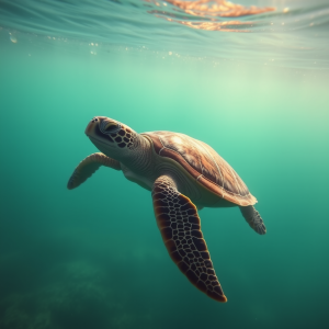 Sea Turtle Swimming In Clear Turquoise Water