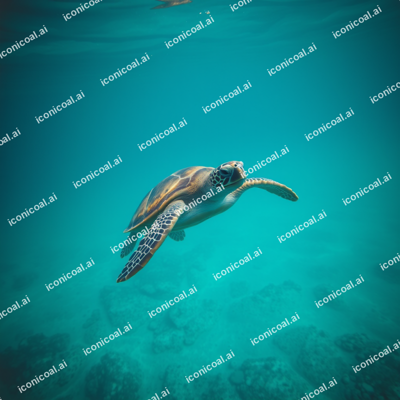 Sea Turtle Swimming In Clear Turquoise Water