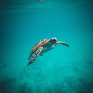 Sea Turtle Swimming In Clear Turquoise Water