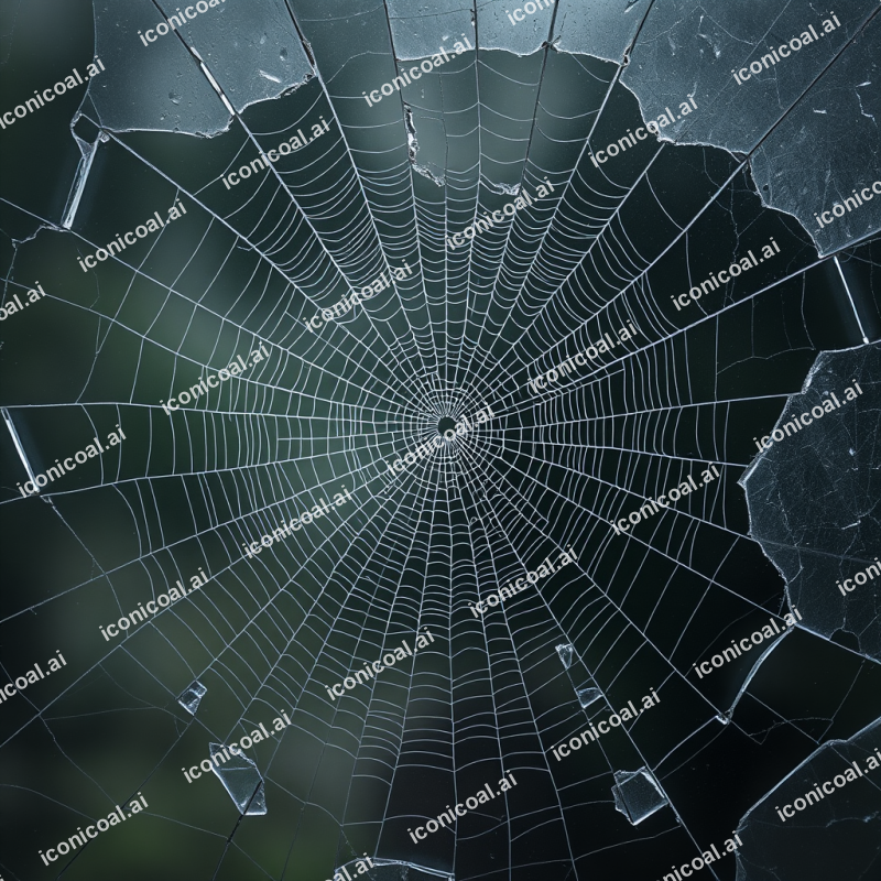 Shattered Safety Glass Creating Intricate Spider Web Frac...