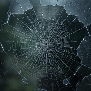 Shattered Safety Glass Creating Intricate Spider Web Frac...