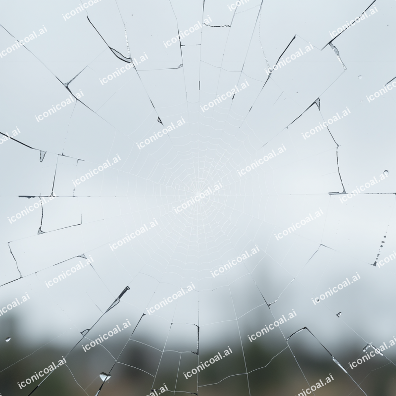 Shattered Safety Glass Creating Intricate Spider Web Frac...