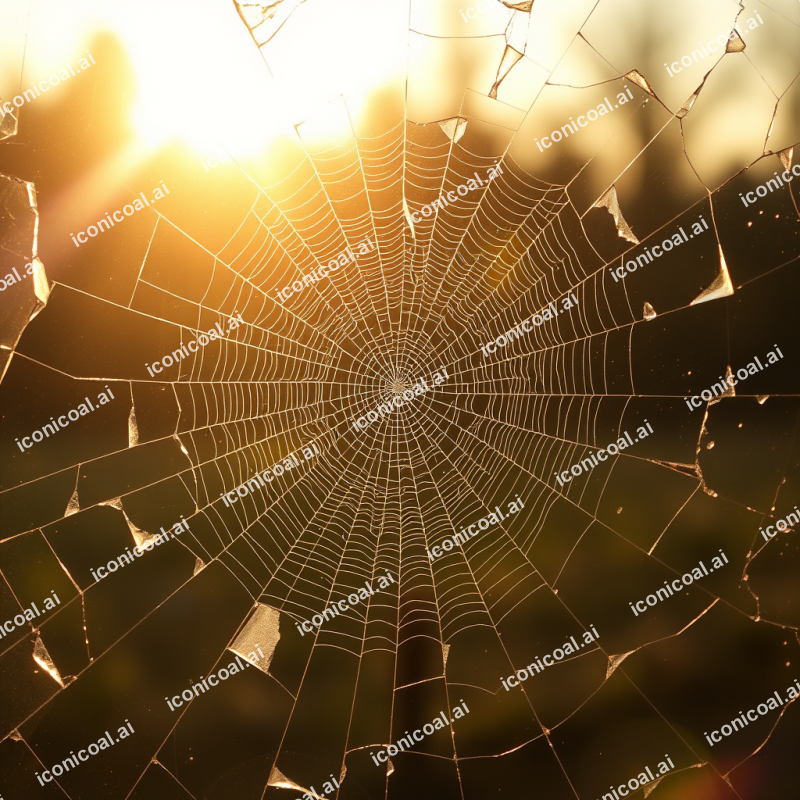 Shattered Safety Glass Creating Intricate Spider Web Frac...