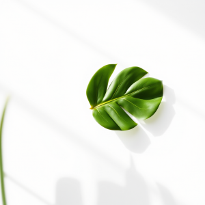 Single Monstera Leaf On White Background Botanical Minimal