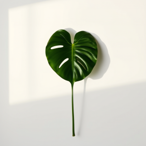 Single Monstera Leaf On White Background Botanical Minimal