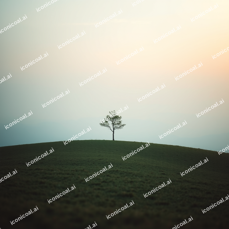 Single Tree On Horizon Minimal Landscape Serene