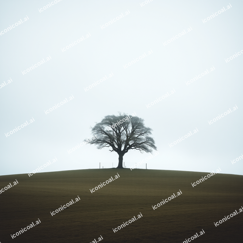 Single Tree On Horizon Minimal Landscape Serene