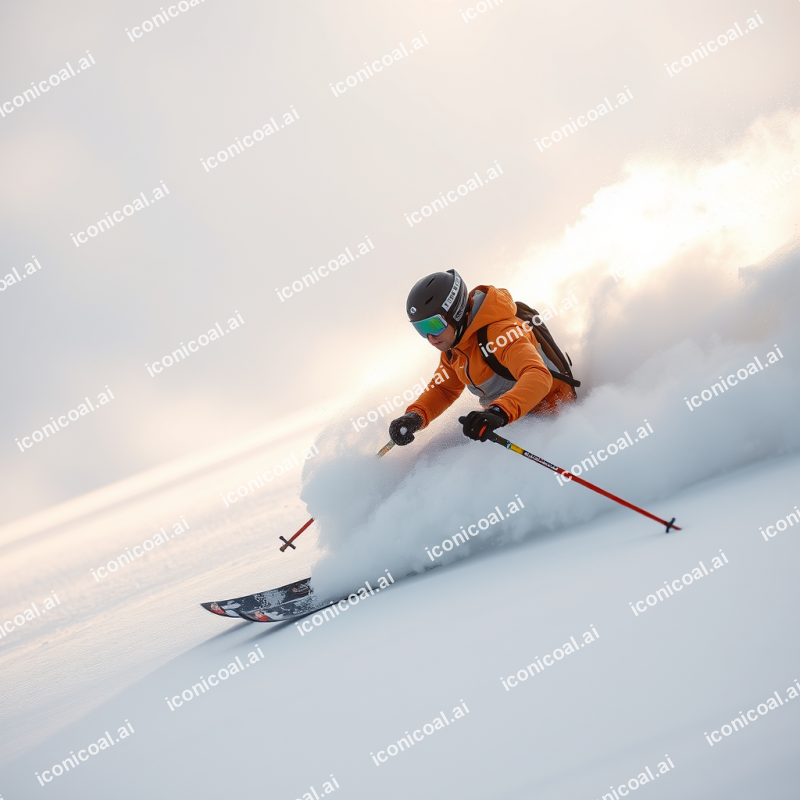 Skier Carving Through Fresh Powder Snow