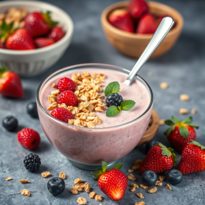 Smoothie Bowl With Fresh Berries And Granola Breakfast Ae...