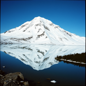 Snow-capped Mountain Reflected In Alpine Lake Pristine