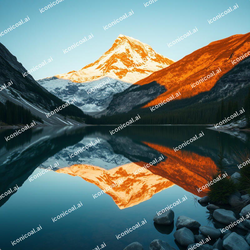 Snow-capped Mountain Reflected In Alpine Lake Pristine