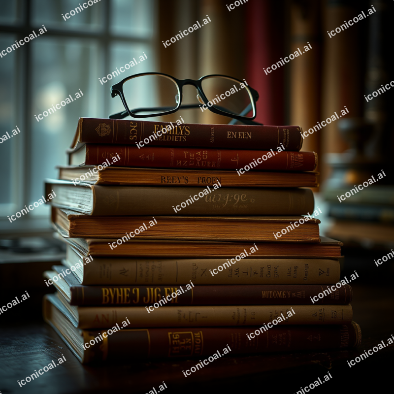 Stack Of Well-loved Books With Reading Glasses Cozy Scene