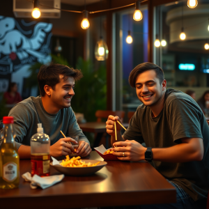 Startup Team Working Late With Takeout Food Casual Atmosp...