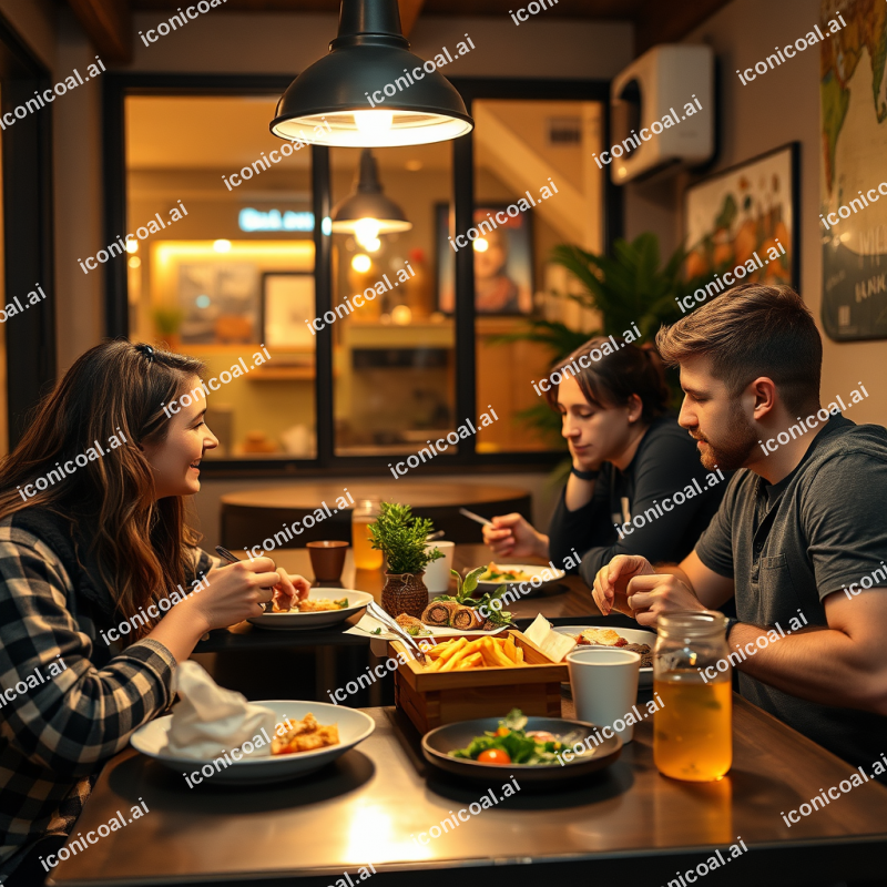 Startup Team Working Late With Takeout Food Casual Atmosp...