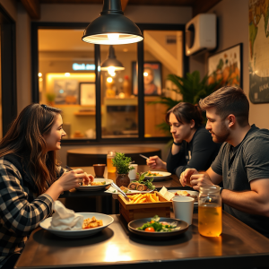 Startup Team Working Late With Takeout Food Casual Atmosp...