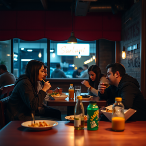 Startup Team Working Late With Takeout Food Casual Atmosp...