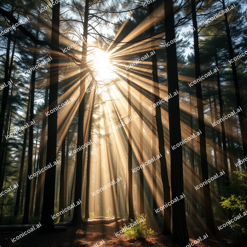 Sunbeams Filtering Through Forest Trees Morning Magic