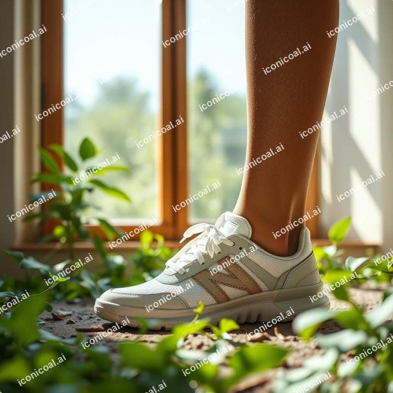 Sustainable Sneakers On Natural Background Eco-friendly F...