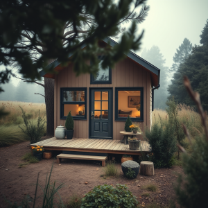 Sustainable Tiny Home Exterior Surrounded By Nature