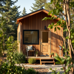 Sustainable Tiny Home Exterior Surrounded By Nature