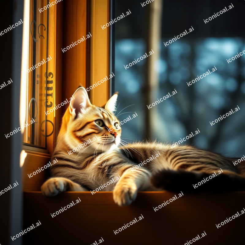 Tabby Cat Lounging In Sunny Window