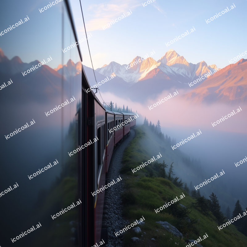 Train Traveling Through Scenic Mountain Landscape Journey