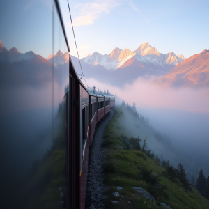 Train Traveling Through Scenic Mountain Landscape Journey