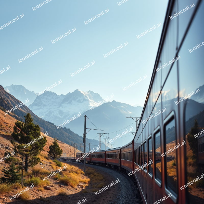 Train Traveling Through Scenic Mountain Landscape Journey