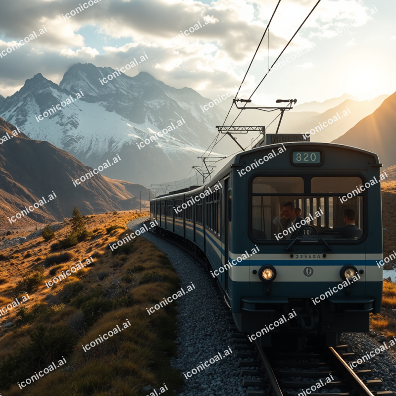 Train Traveling Through Scenic Mountain Landscape Journey