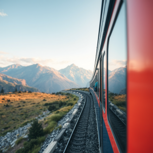 Train Traveling Through Scenic Mountain Landscape Journey