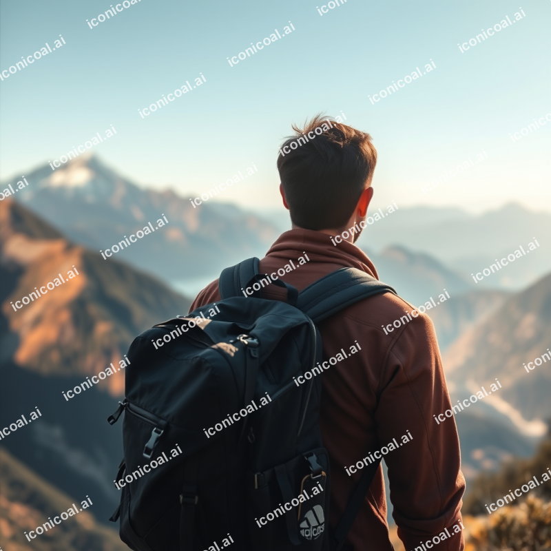 Traveler With Backpack Overlooking Scenic Mountain Vista