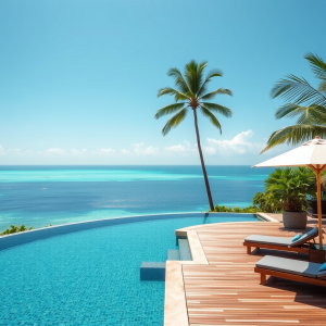 Tropical Resort Infinity Pool Overlooking Ocean Paradise