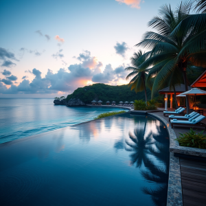 Tropical Resort Infinity Pool Overlooking Ocean Paradise