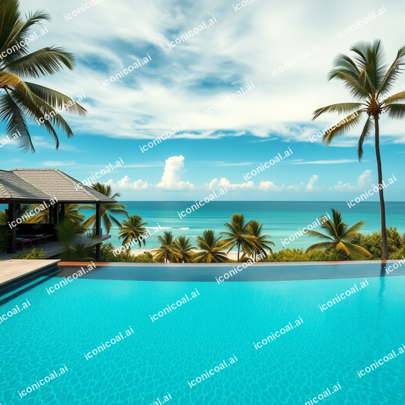 Tropical Resort Infinity Pool Overlooking Ocean Paradise