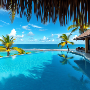 Tropical Resort Infinity Pool Overlooking Ocean Paradise