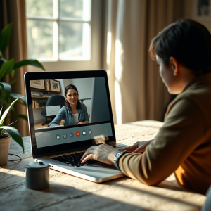 Video Call On Laptop Work From Home Technology