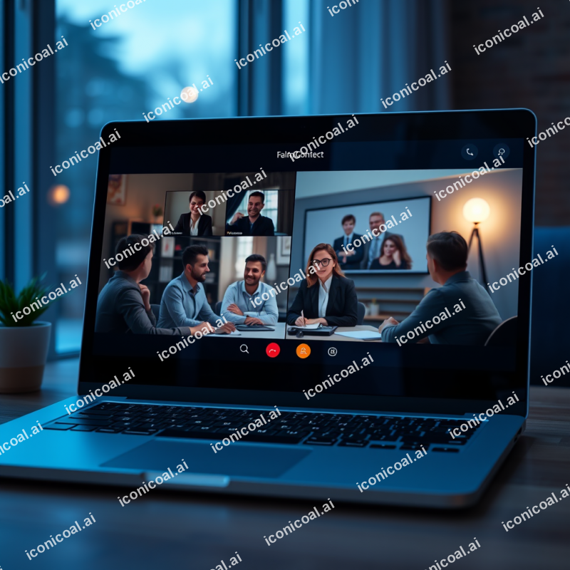 Video Conference Call On Laptop Screen Showing Remote Tea...