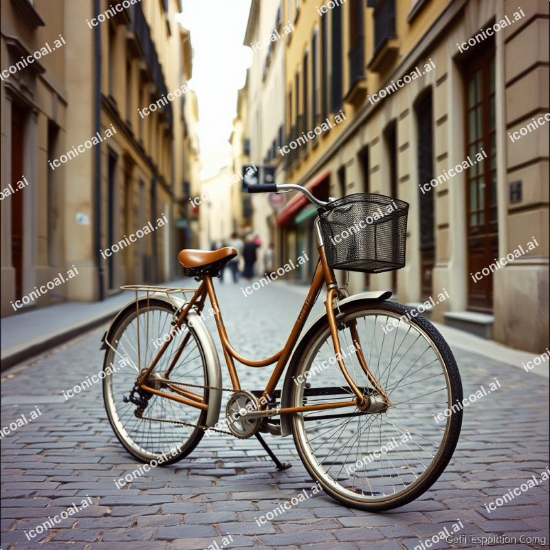 Vintage Bicycle Parked On European Cobblestone Street
