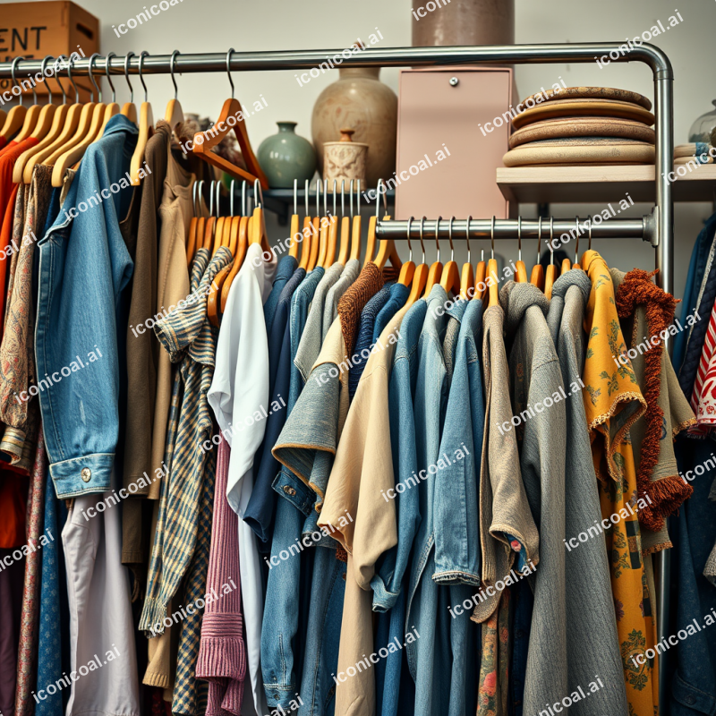 Vintage Thrift Store Clothing Rack With Unique Finds