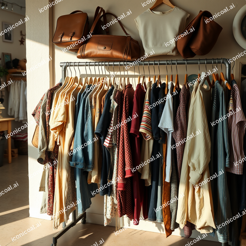 Vintage Thrift Store Clothing Rack With Unique Finds