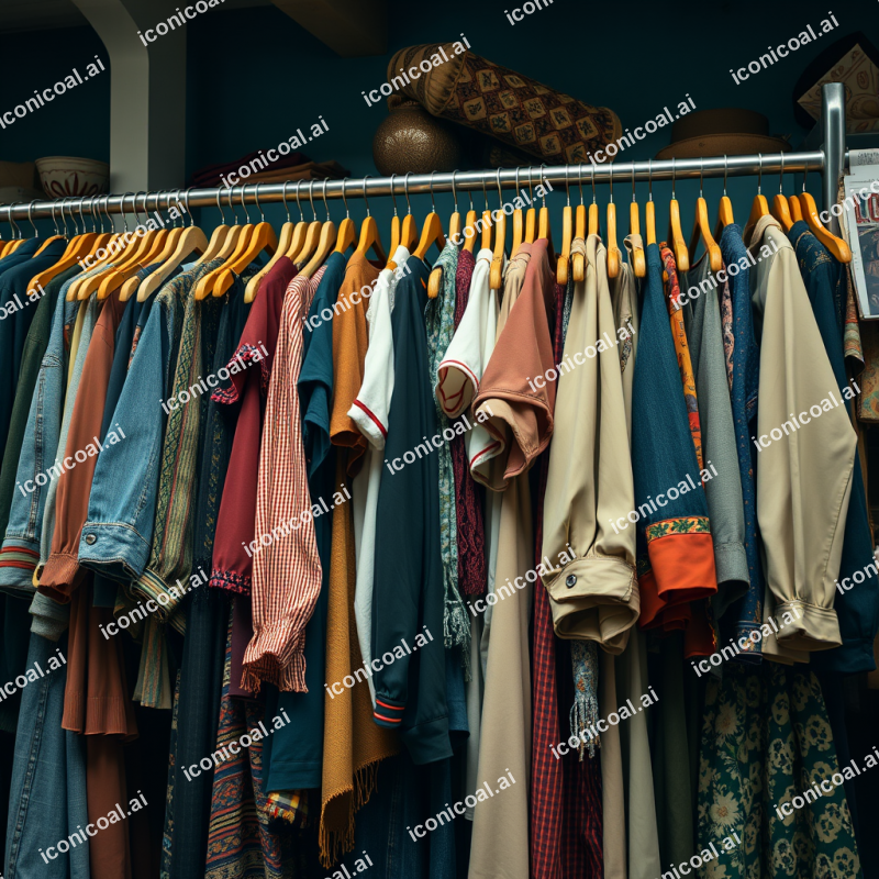 Vintage Thrift Store Clothing Rack With Unique Finds