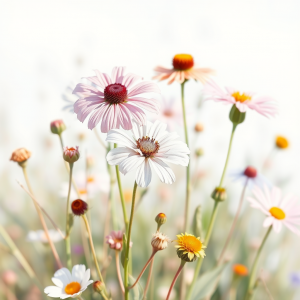 Watercolor Illustration Of Wildflowers In Soft Pastel Pal...