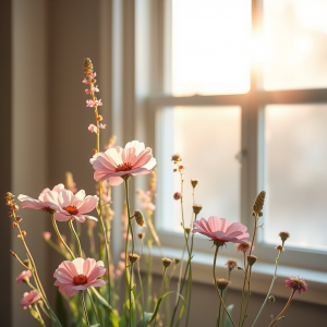 Watercolor Illustration Of Wildflowers In Soft Pastel Pal...